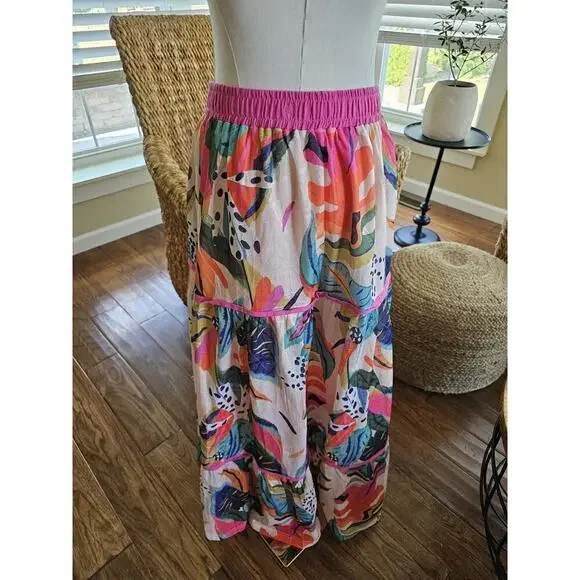 Ott Tropical Floral A-Line Skirt Boho Beach Resortwear Women's Size M Midi - Picture 3 of 10